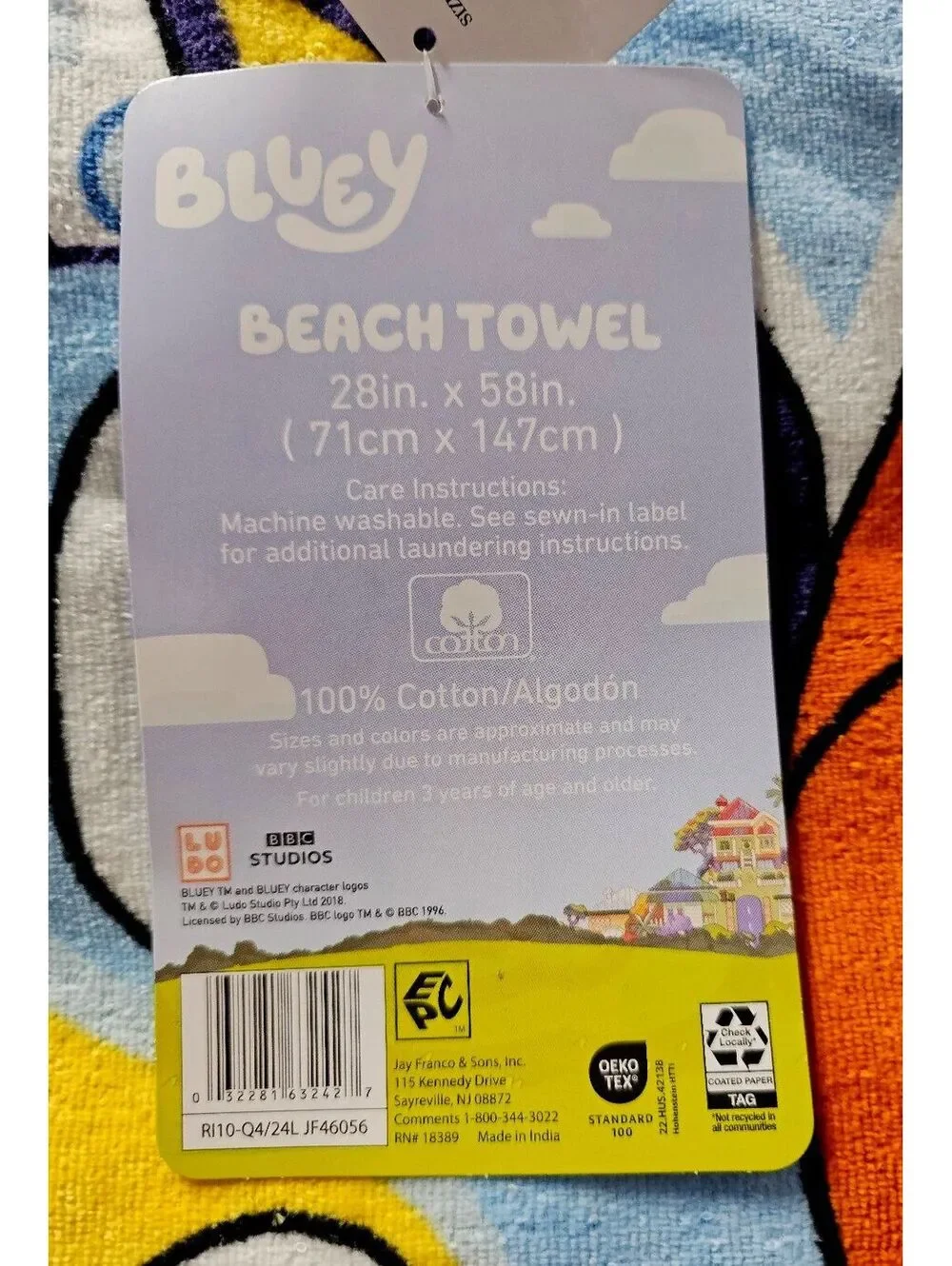 Bluey Bingo Beach Towel 28x58 100% Cotton Kids Bath Pool Towel NWT Disney